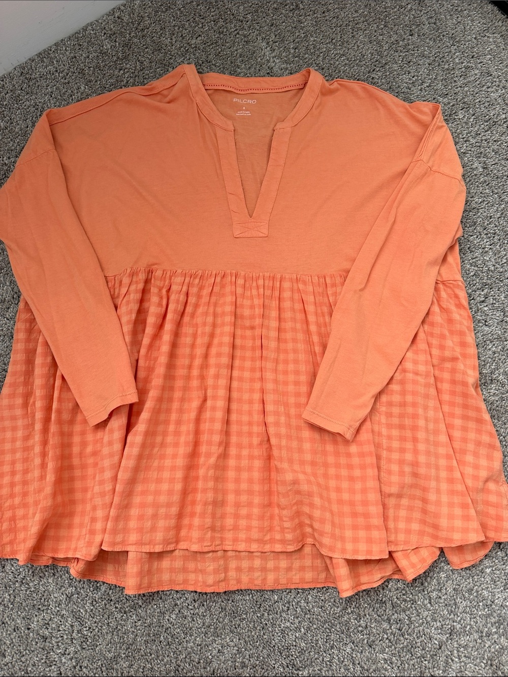 Anthropologie’s Pilot Orange Plaid Oversized Swing Tee w/ v-neck- Like New!